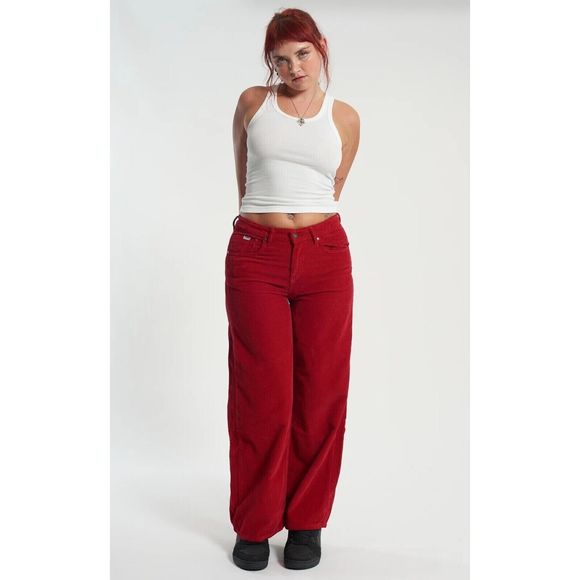 Free People Ragged Priest Corduroy Wide Leg Jeans Size 26 Red NEW - Picture 1 of 9